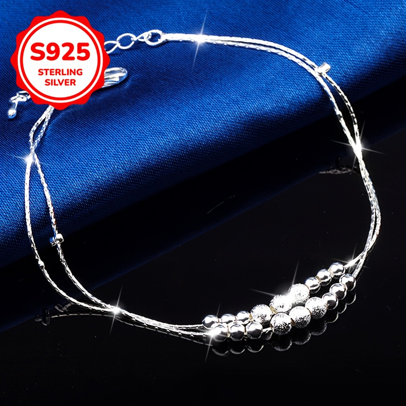 925 Silver Double Strand Round Bead Anklet